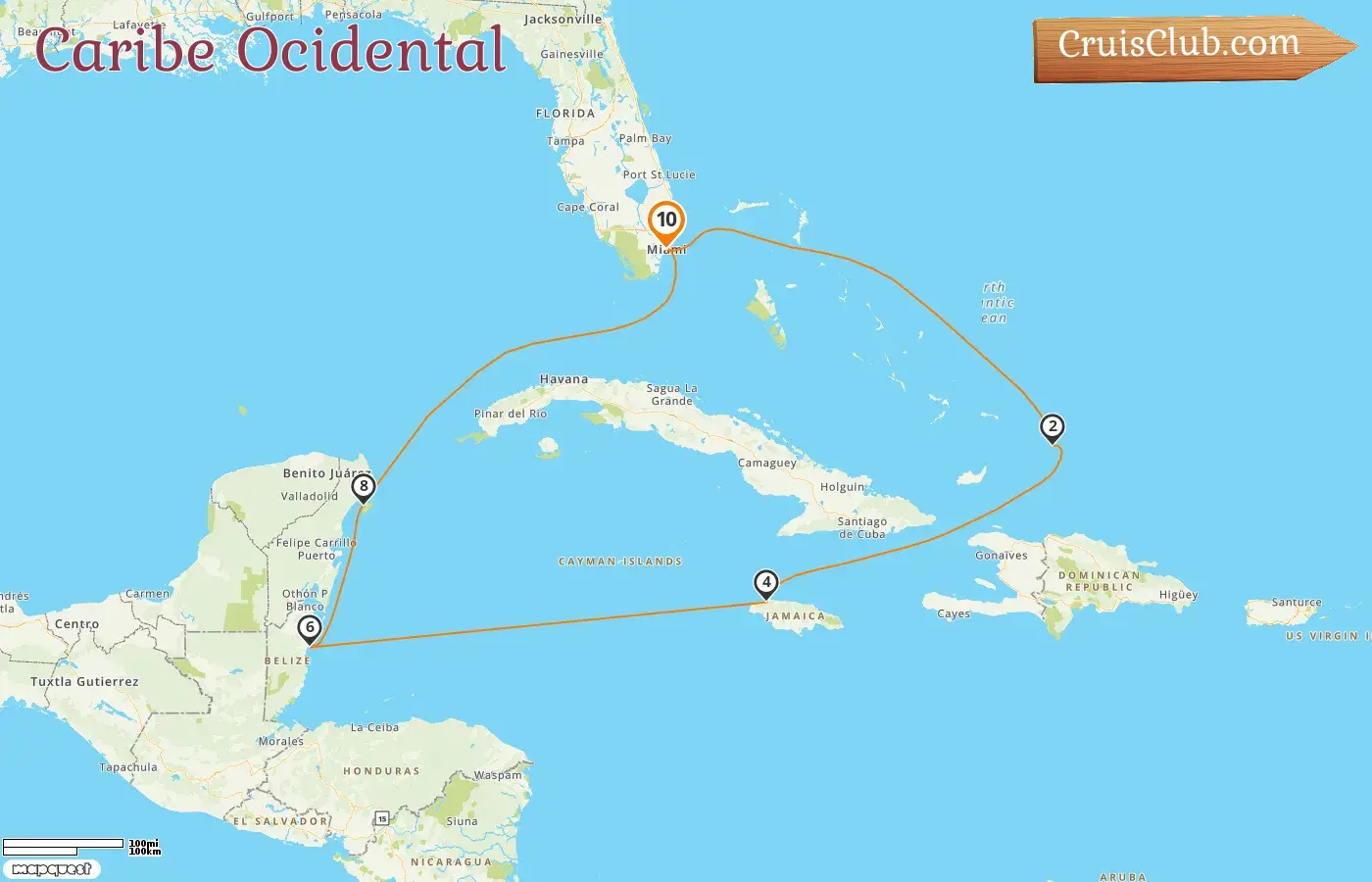 Cruzeiro no Caribe Ocidental a bordo do navio Queen Elizabeth com visitas aos EUA, Jamaica, Belize e México por 10 dias