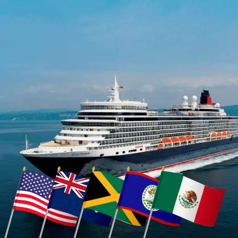 Cruise in the Western Caribbean from Miami aboard Queen Elizabeth ship with visits to USA, Jamaica, Belize, and Mexico for 10 days