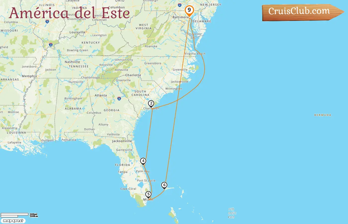 Crucero en el Este de América desde Baltimore a bordo del barco Vision of the Seas con visitas a Estados Unidos y Bahamas durante 9 días