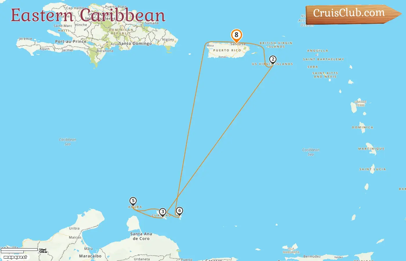 Cruise in the Eastern Caribbean from Saint John aboard Brilliance of the Seas ship with visits to Puerto Rico, Curaçao, and Aruba for 8 days