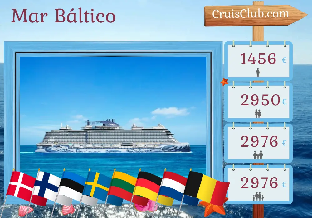 Crucero en el Mar Báltico desde Copenhague a Southampton a bordo del barco Norwegian Prima con visitas a Dinamarca, Finlandia, Estonia, Suecia, Lituania, Polonia, Alemania, Países Bajos y Bélgica por 12 días
