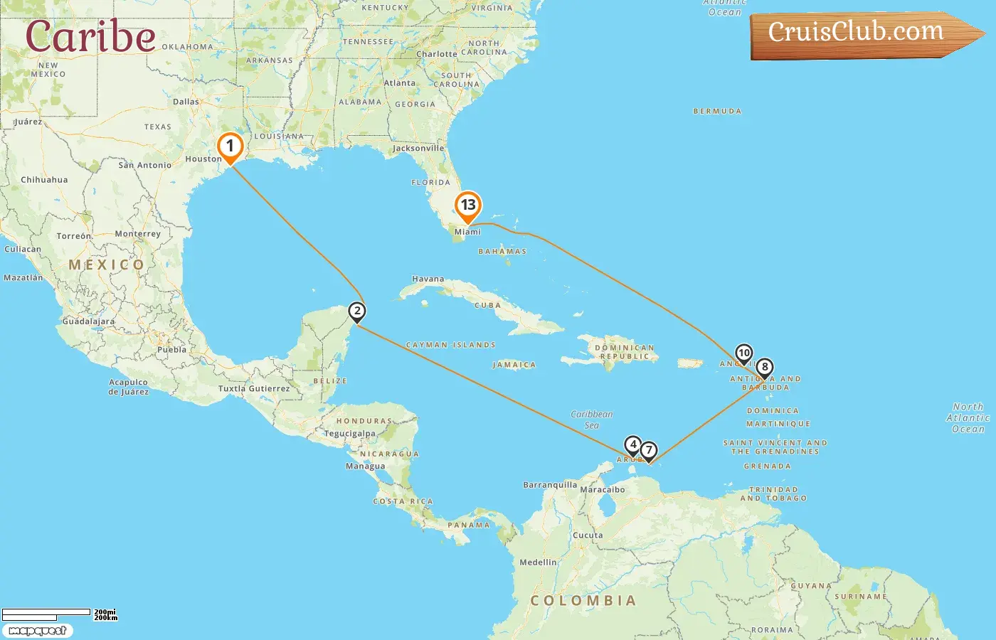 Crucero por el Caribe de Galveston a Fort Lauderdale a bordo del barco Regal Princess con visitas a Estados Unidos, México, Aruba y Curaçao durante 13 días