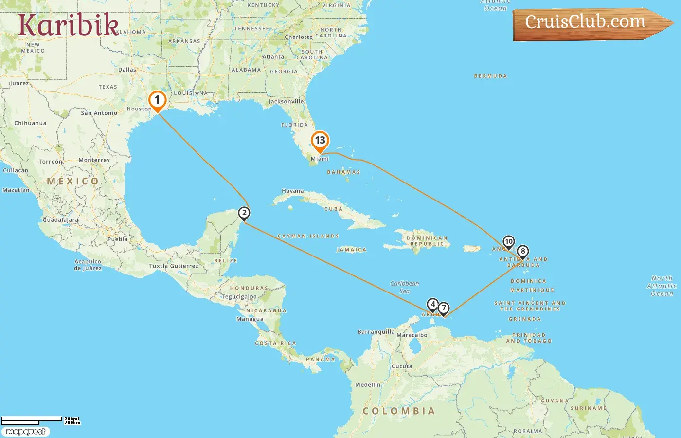 Kreuzfahrt in der Karibik von Galveston nach Fort Lauderdale an Bord des Schiffes Regal Princess mit Besuchen in den USA, Mexiko, Aruba und Curaçao für 13 Tage