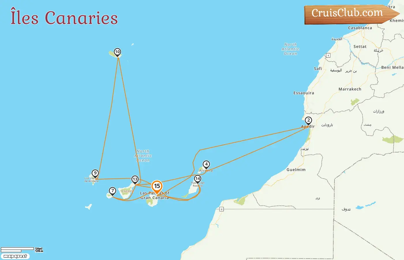Croisière dans les îles Canaries au départ de Las Palmas à bord du navire Mein Schiff 7 avec des visites en Espagne et au Maroc pendant 15 jours