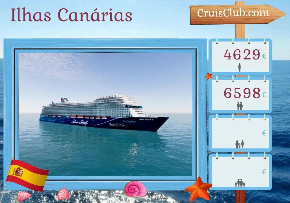 Cruzeiro nas Ilhas Canárias de Las Palmas a bordo do navio Mein Schiff 7 com visitas à Espanha e Marrocos por 15 dias