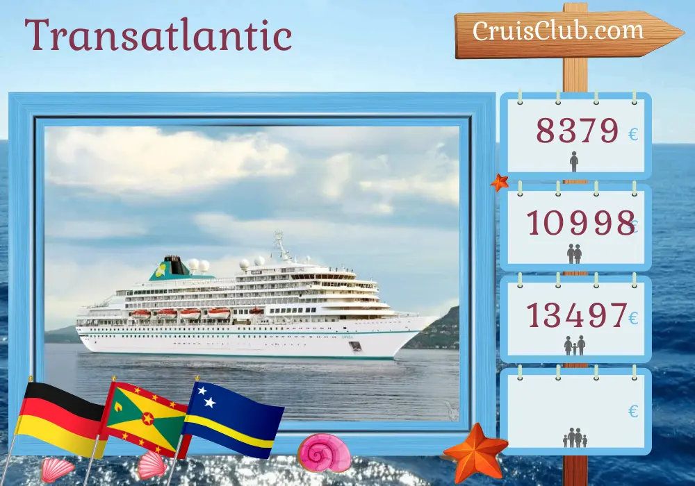Cruise in the Transatlantic from Bremerhaven to Fuerte Amador aboard Amera ship with visits to Germany, Saint Vincent and the Grenadines, Grenada, Curaçao, Colombia, and Panama for 28 days