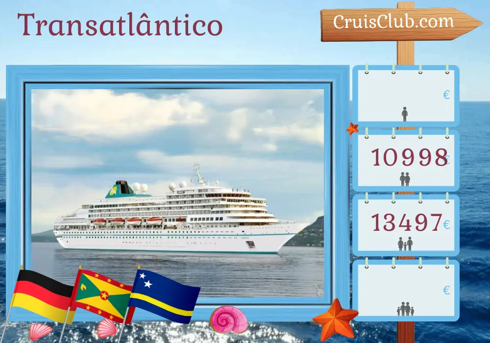 Cruzeiro no Transatlântico de Bremerhaven para Fuerte Amador a bordo do navio Amera com visitas à Alemanha, São Vicente e Granadinas, Granada, Curaçao, Colômbia e Panamá por 28 dias