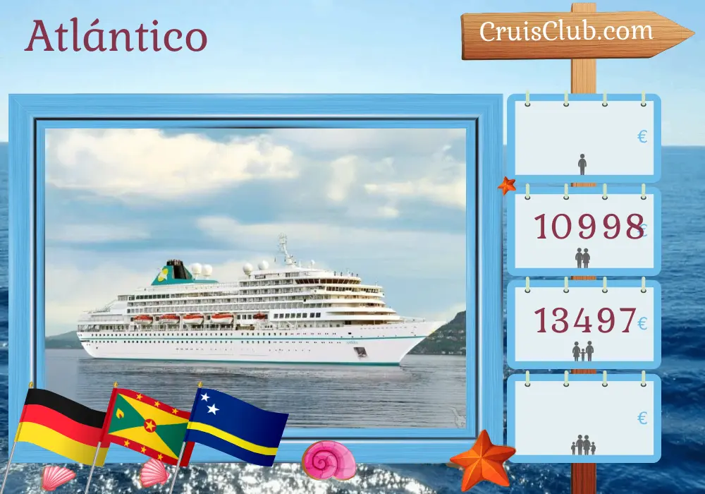 Crucero por el Transatlántico de Bremerhaven a Fuerte Amador a bordo del barco Amera con visitas a Alemania, San Vicente y las Granadinas, Granada, Curazao, Colombia y Panamá por 28 días