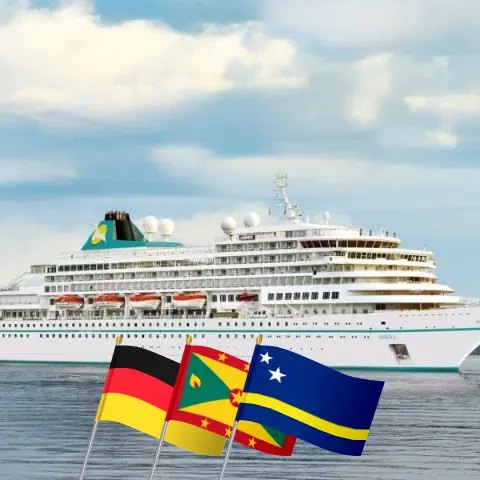 Cruise in the Transatlantic from Bremerhaven to Fuerte Amador aboard Amera ship with visits to Germany, Saint Vincent and the Grenadines, Grenada, Curaçao, Colombia, and Panama for 28 days
