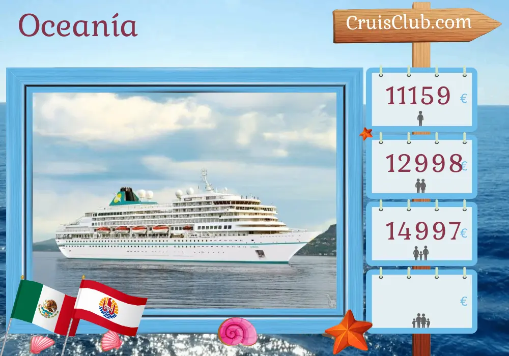 Crucero en el Pacífico Sur de Fuerte Amador a Papeete a bordo del barco Amera con visitas a Panamá, Costa Rica, Guatemala, México y Polinesia Francesa por 25 días
