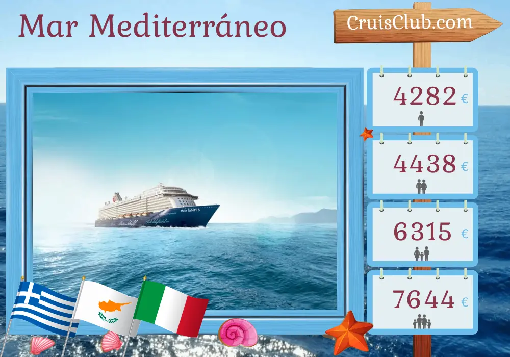 Crucero por el Mediterráneo desde Heraklion a bordo del barco Mein Schiff 5 con visitas a Grecia, Chipre e Italia durante 15 días