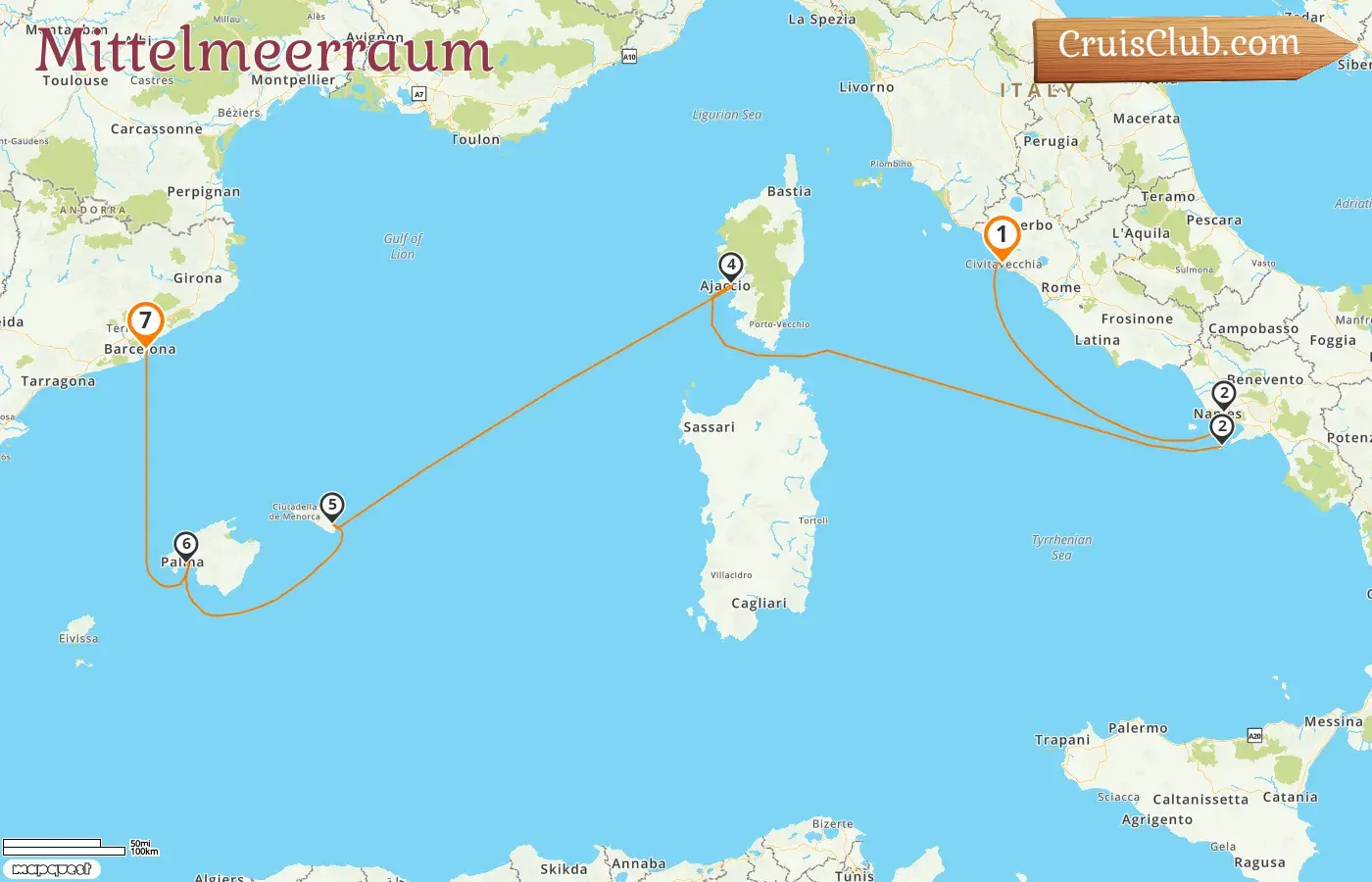 Mittelmeer-Kreuzfahrt von Civitavecchia nach Barcelona an Bord des Schiffes EXPLORA I mit Besuchen in Italien, Frankreich und Spanien für 7 Tage