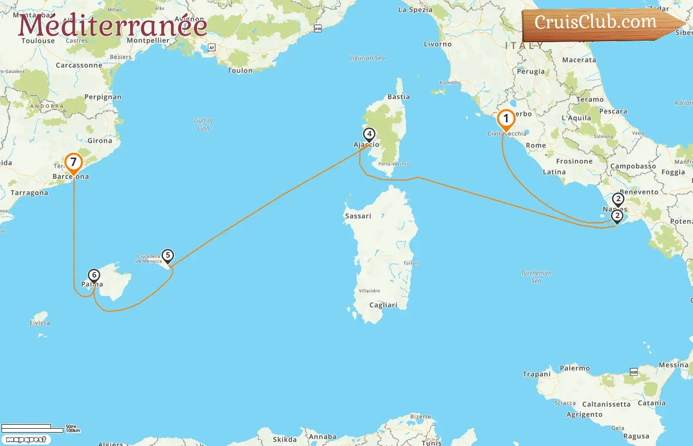 Croisière en Méditerranée de Civitavecchia à Barcelone à bord du navire EXPLORA I avec des visites en Italie, en France et en Espagne pendant 7 jours