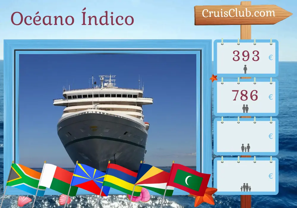 Crucero por el Océano Índico de Ciudad del Cabo a Colombo a bordo del barco Artania con visitas a Sudáfrica, Madagascar, Reunión, Mauricio, Seychelles, Maldivas y Sri Lanka durante 27 días