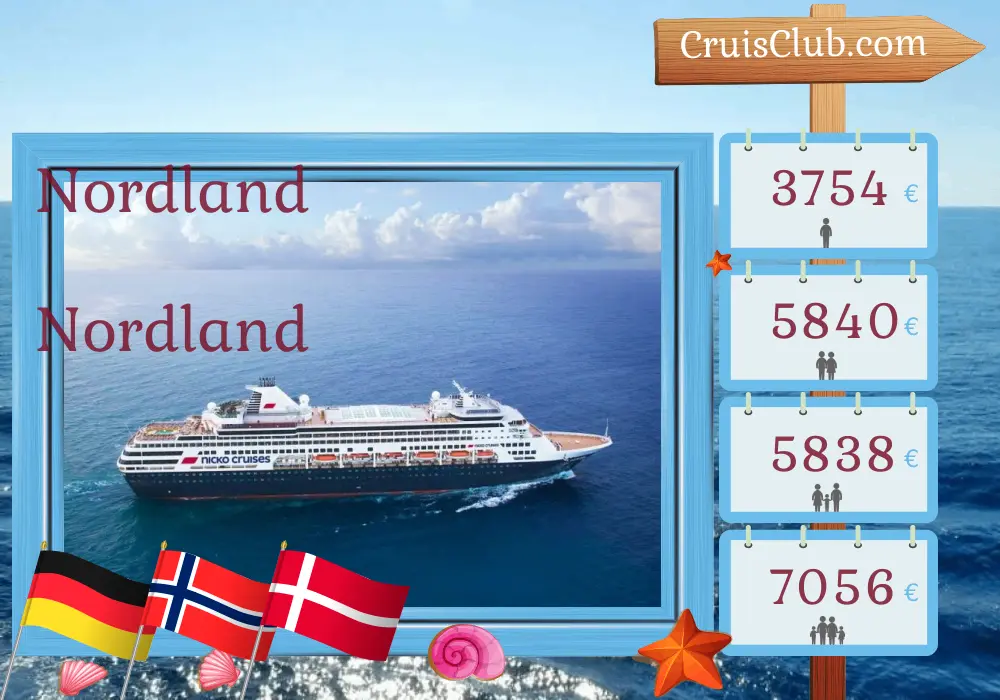 Cruzeiro no Norte de Hamburgo para Kiel a bordo do navio Vasco da Gama com visitas à Alemanha, Noruega e Dinamarca por 16 dias