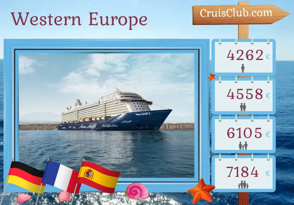 Cruise in the Western Europe from Bremerhaven aboard Mein Schiff 3 ship with visits to Germany, France, and Spain for 13 days