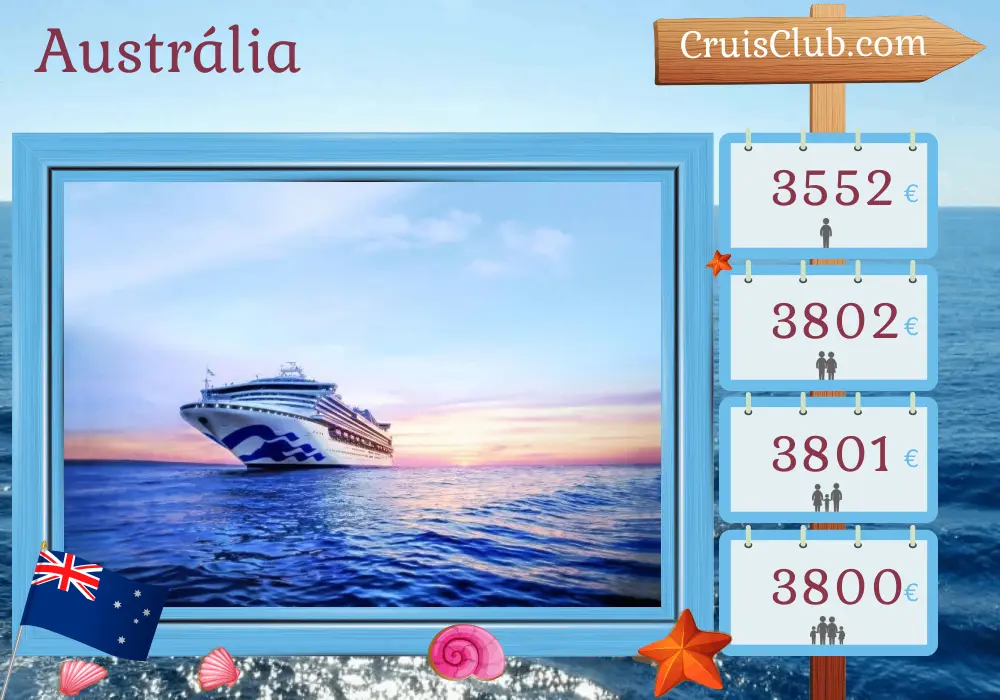 Cruzeiro na Austrália de Brisbane para Fremantle / Perth a bordo do navio Sapphire Princess com visitas à Austrália por 16 dias