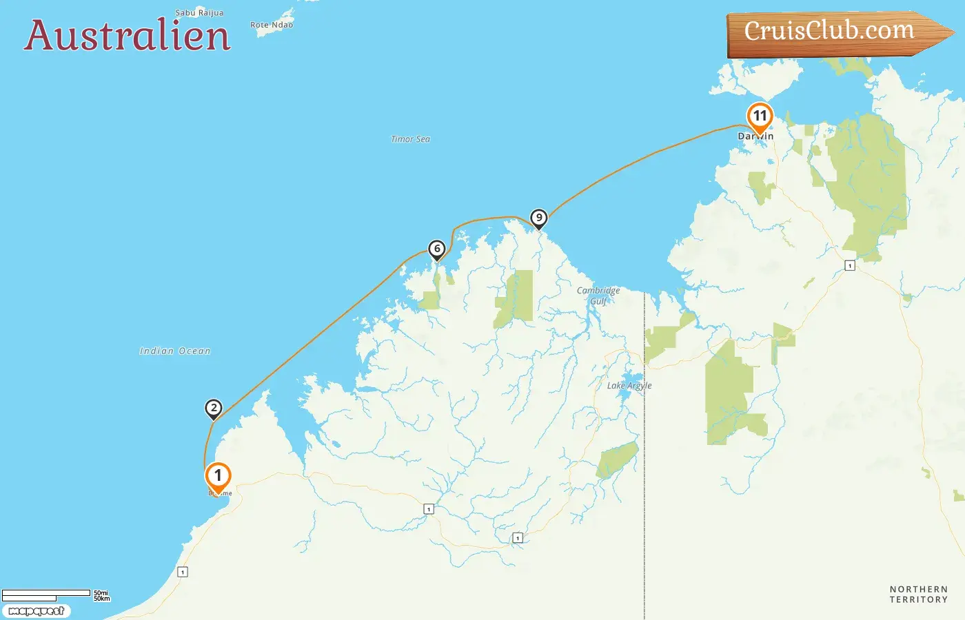 Kreuzfahrt in Australien von Broome nach Darwin an Bord des Schiffs Le Soléal mit Besuchen in Australien für 11 Tage