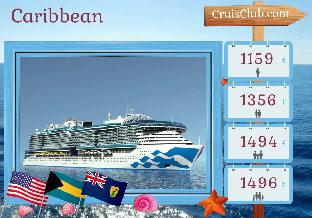 Cruise in the Caribbean from Fort Lauderdale aboard Sun Princess ship with visits to USA, Bahamas, Dominican Republic, and Puerto Rico for 8 days