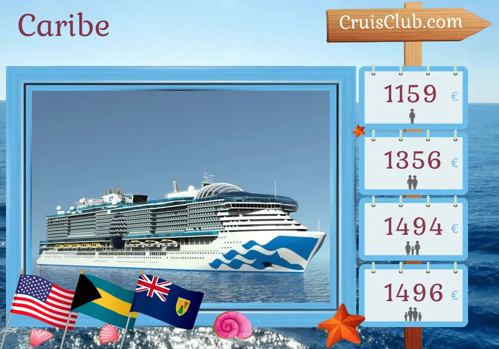 Cruzeiro no Caribe a partir de Fort Lauderdale a bordo do navio Sun Princess com visitas aos EUA, Bahamas, República Dominicana e Porto Rico por 8 dias