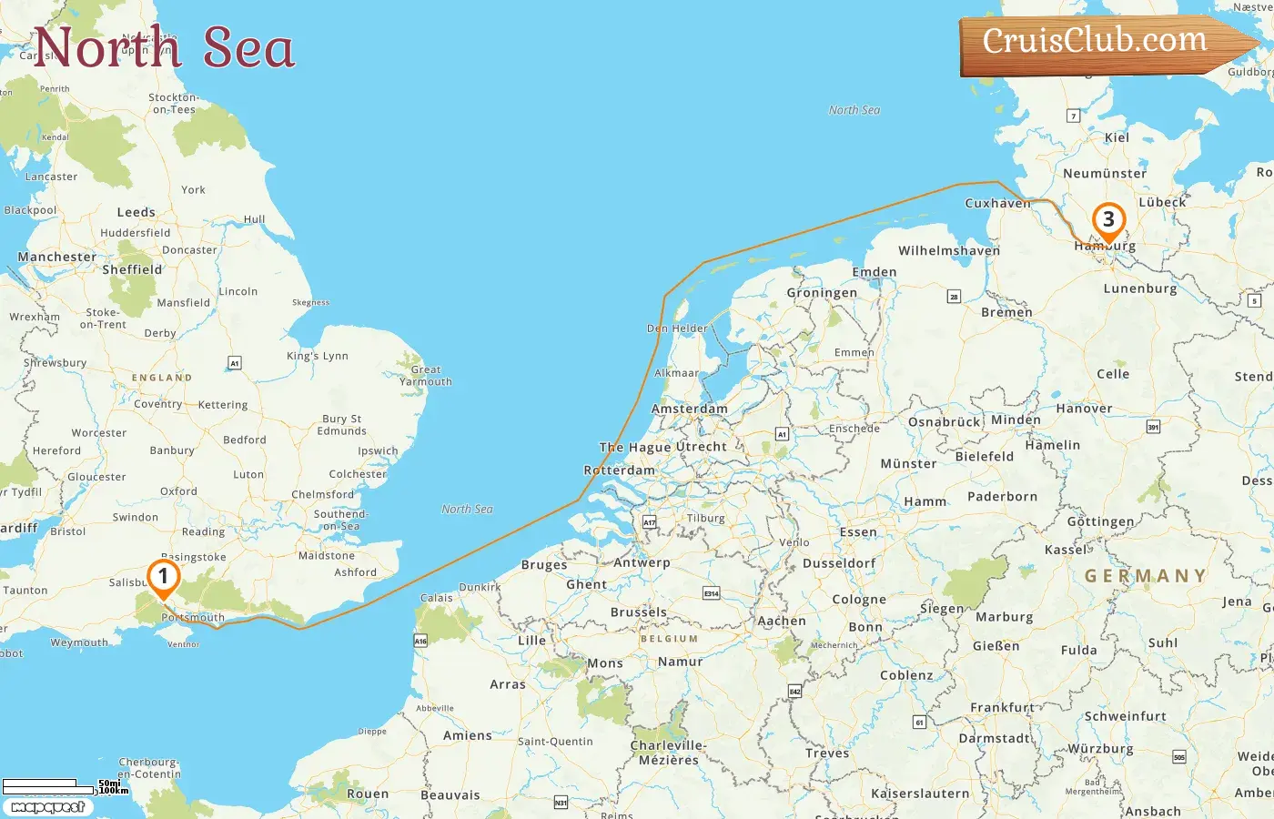 Cruise in the North Sea from Southampton to Hamburg aboard Queen Mary 2 ship with visits to Germany for 3 days